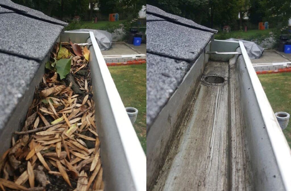 Technician performing professional gutter cleaning in Michigan. Technician performing professional gutter cleaning in Michigan.